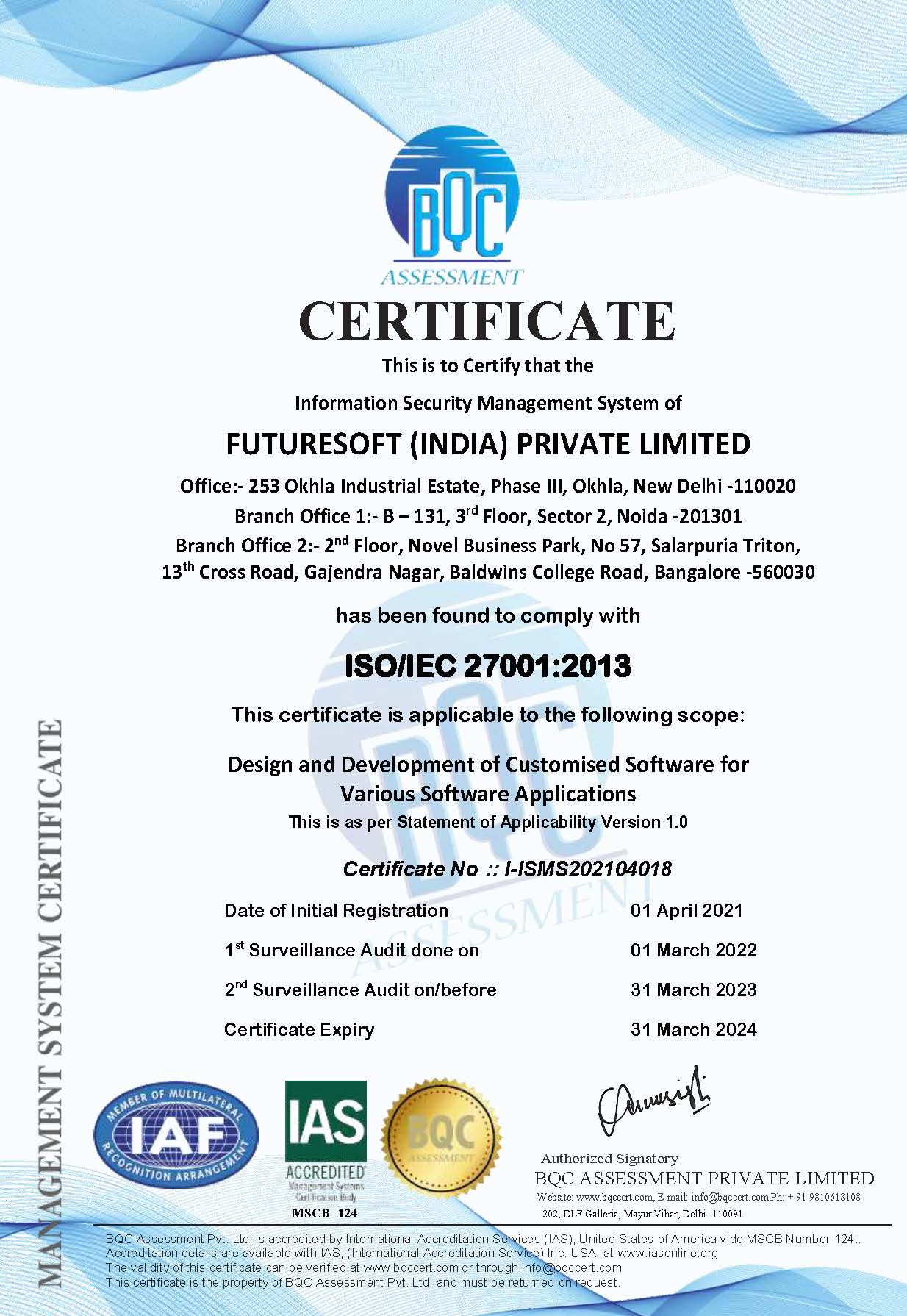 FUTURESOFT-27001-2013 Certified